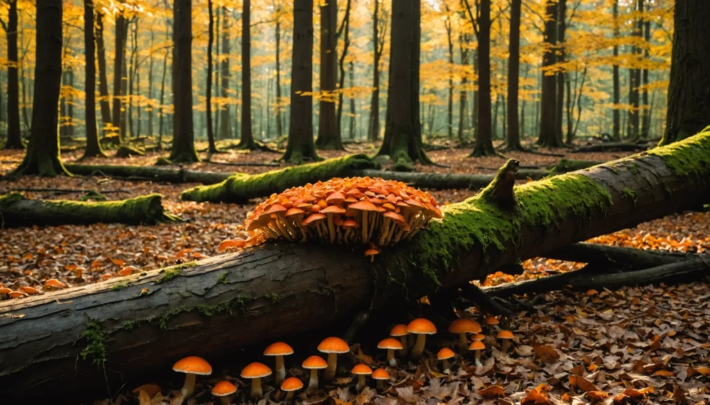 champignon orange sur bois mort